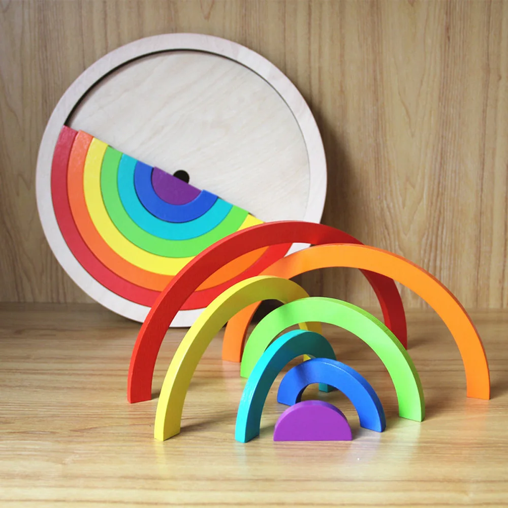 

14Pcs/Set Wooden Rainbow Blocks Stacker Toys For Children Creative Colorful Assembling Blocks Toys Oyuncak Montessori Brinquedo