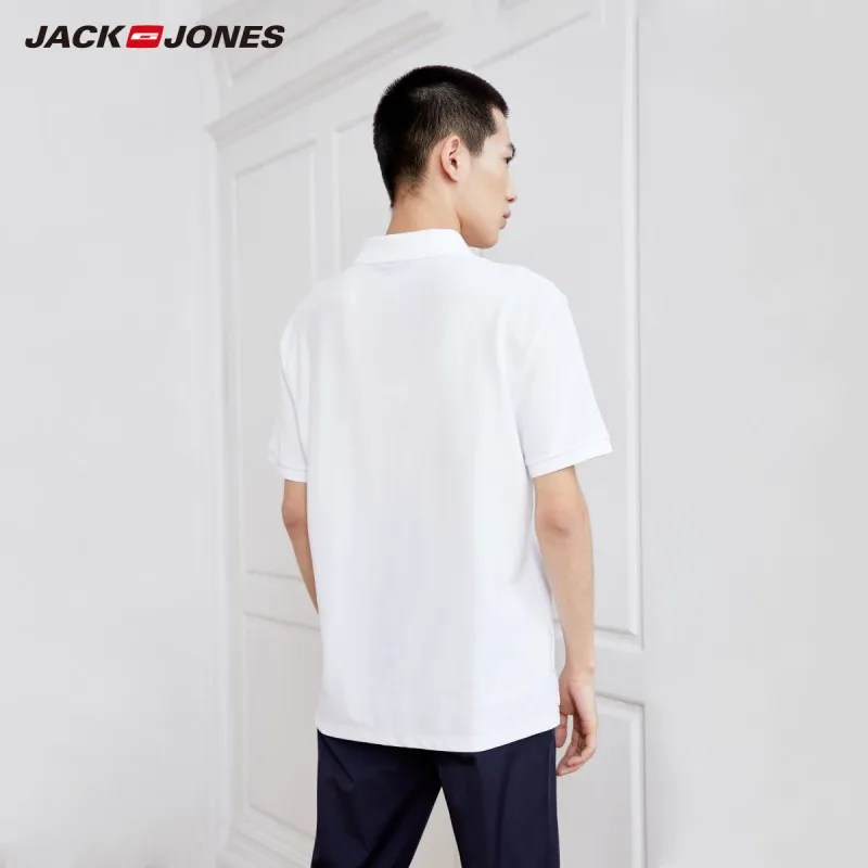 Мужская хлопковая трикотажная футболка-поло с короткими рукавами JackJones E | 219106510