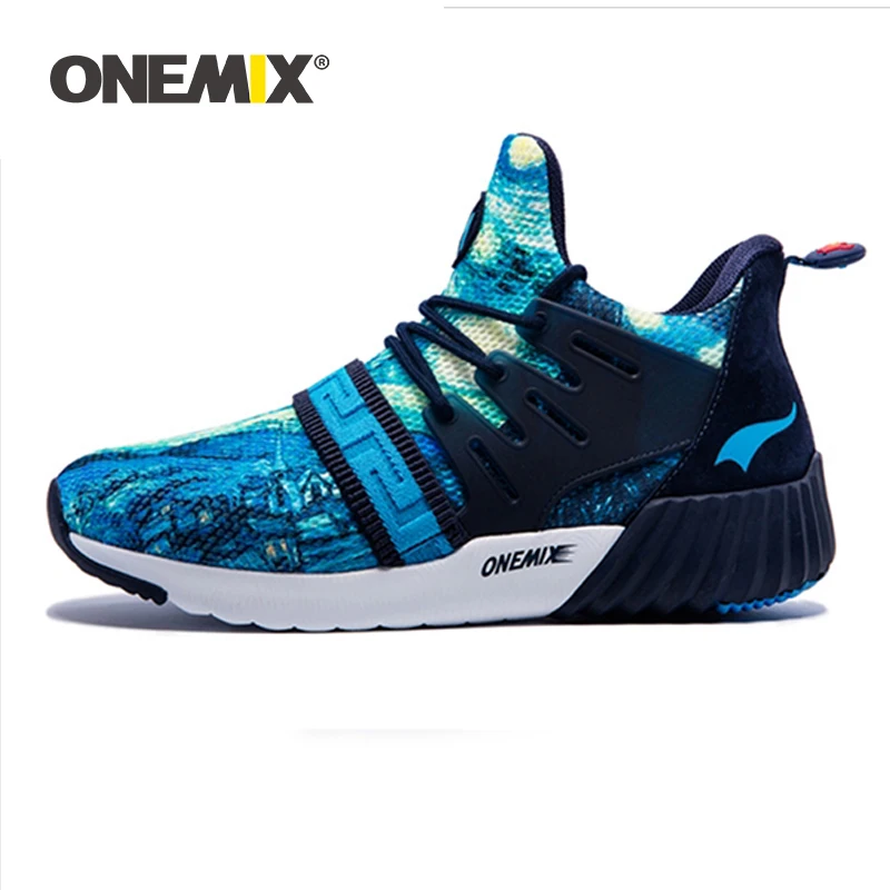 ONEMIX Original 2021 Men's High Shoes Breathable Boy Sport Slip-On Sneakers Athletic Boots Increasing Height Print Sports Shoes