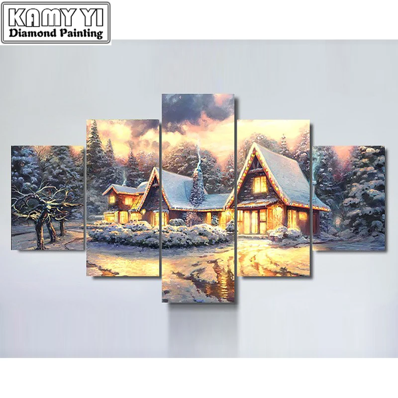 

5d diy Diamond embroidery snow house landscape 5pcs diamond painting Cross Stitch full drill Rhinestone mosaic decor