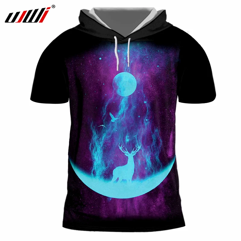 UJWI Galaxy Space футболки для мужчин Креативный дизайн Олень в Луне печатных 3D с