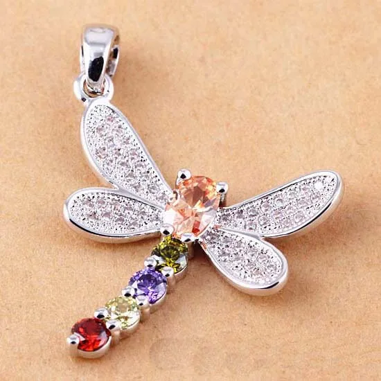 Colorful mosaic zircon necklace dragonfly pendants | Pendants