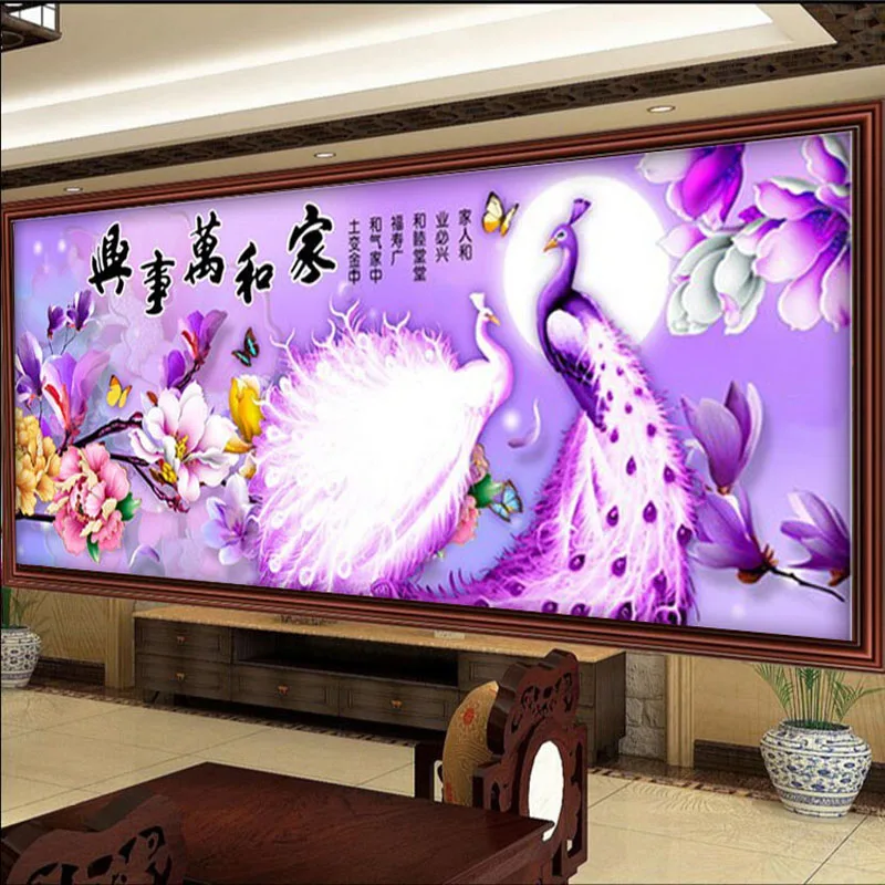 QIANZEHUI Home and Everything Magnolia Peacock Embroidery Round Diamond Full rhinestone painting cross stitch needlework | Дом и сад