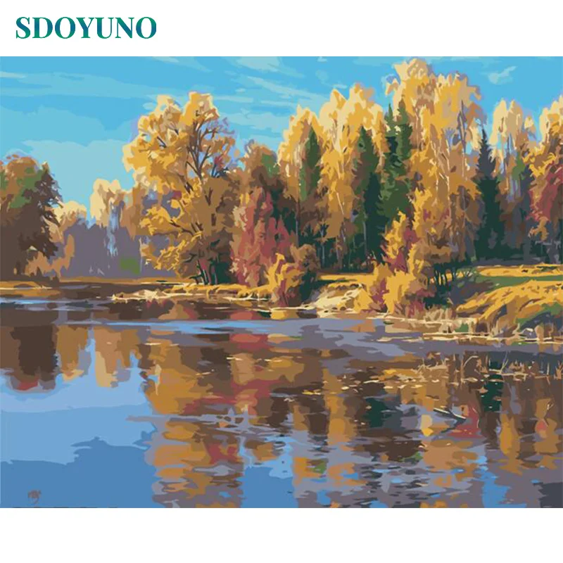 Картина по номерам SDOYUNO 60x75 см для раскрашивания дерева и потоков подарок сделай