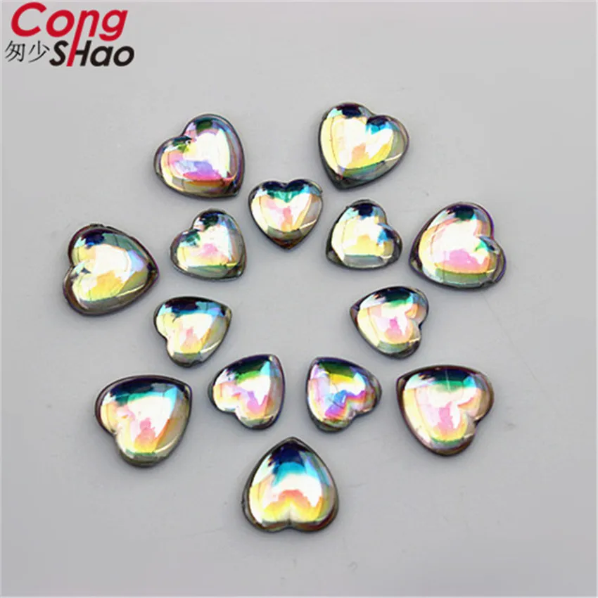 Cong Shao 200pcs 8mm/10mm AB Clear Heart Shape Acrylic Rhinestone Crystal Strass Flat back Beads Diy Bride Dress Clothes CS77 | Дом и сад