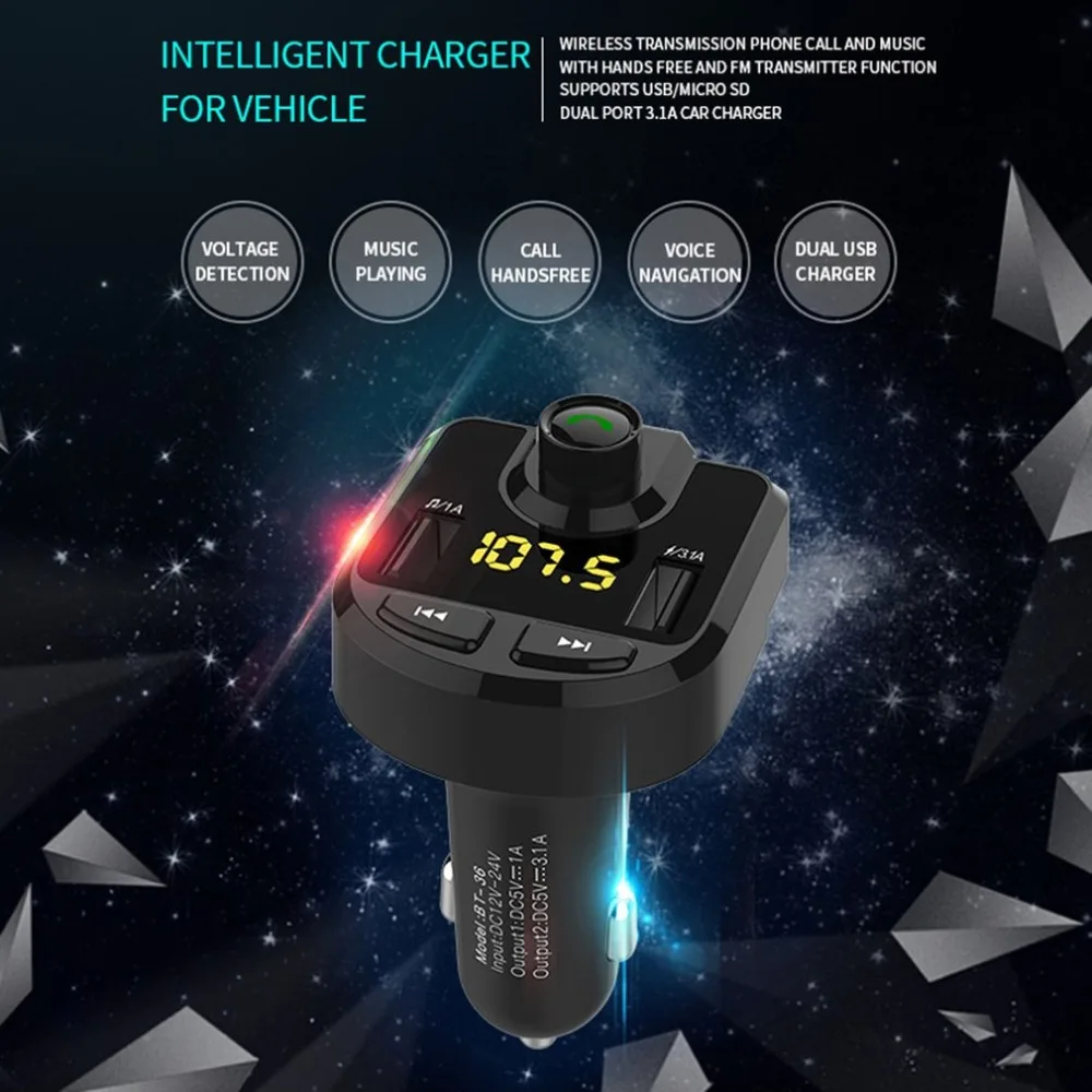 FM передатчик BT36 Bluetooth Handsfree автомобильный аудио-MP3 плееры 3.1A Dual USB зарядное устройство адаптер Напряжение Тестер Вольтметр