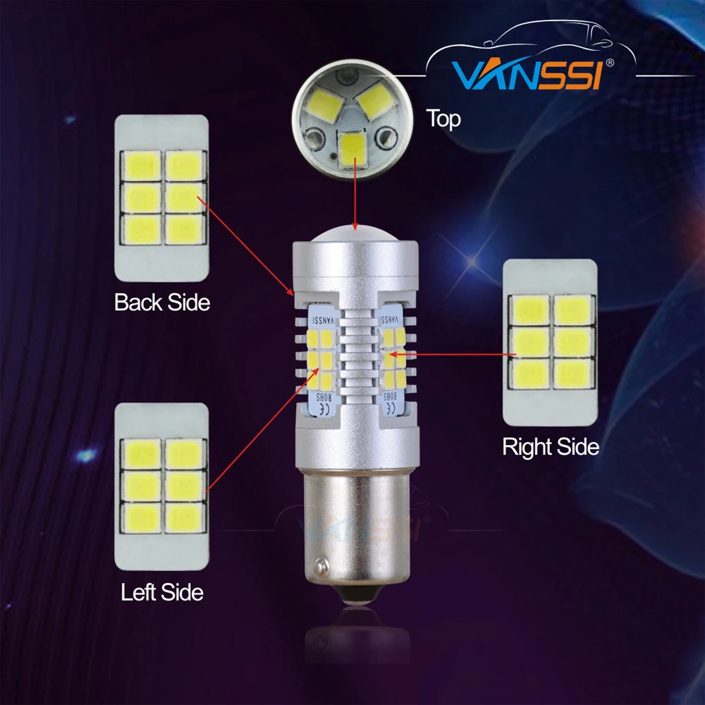 VANSSI 2 шт. 1156 Ba15s P21W светодиодные лампы, 7506 1141 21smd обратный резервный стояночный стоп задние фонари 2835 чипсеты с проектором