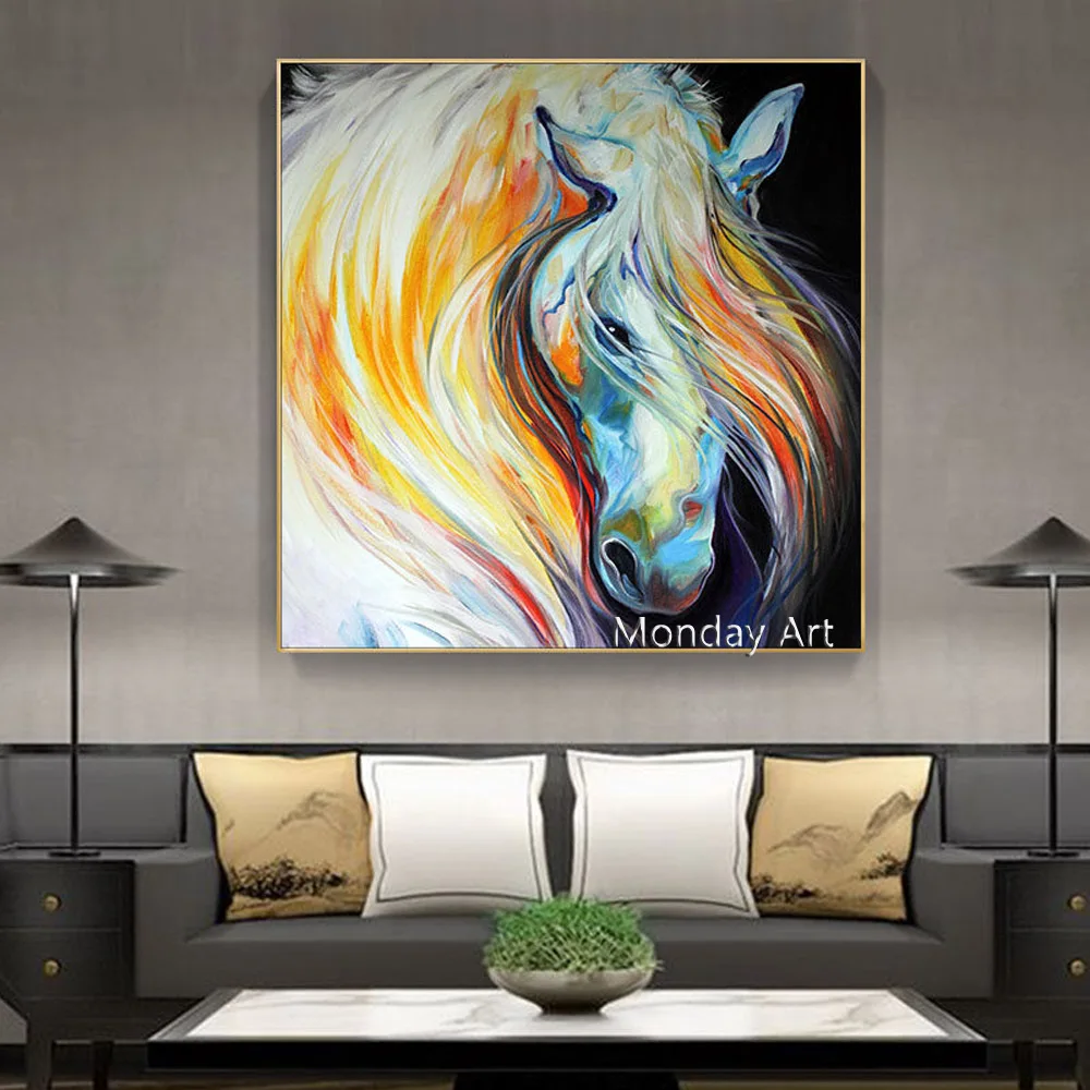 

Large Original handmade Horse Oil Paintings Wall Art Colorful Animal oil painting Wall Pictures For Living Room Home Decoration