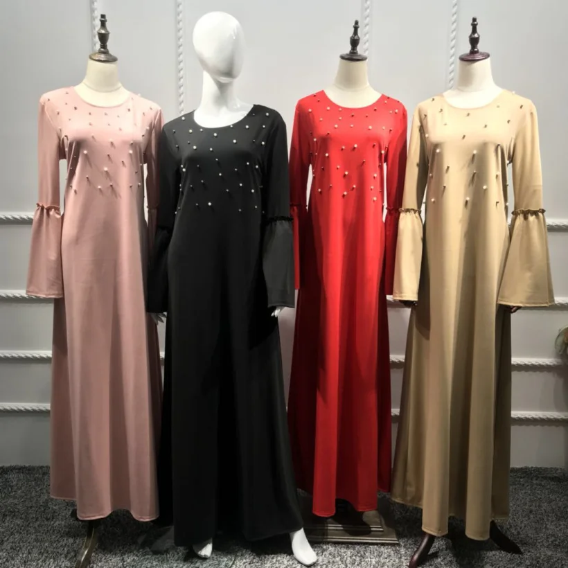 

Модное мусульманское платье макси с бисером и расклешенными рукавами, длинное платье, кимоно, арабский Рамадан, мусульманская молитва, одеж...