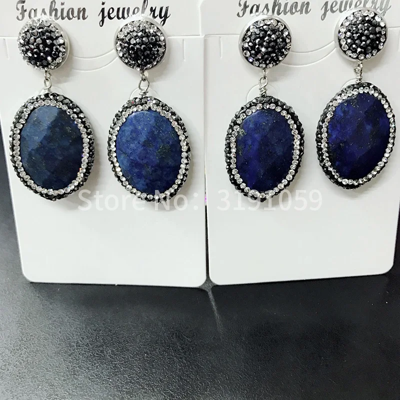 

Серьги с натуральным голубым золотом и камнем, Простые Модные индивидуальные длинные серьги в стиле ретро, 100 сочетаются с голубыми овальны...