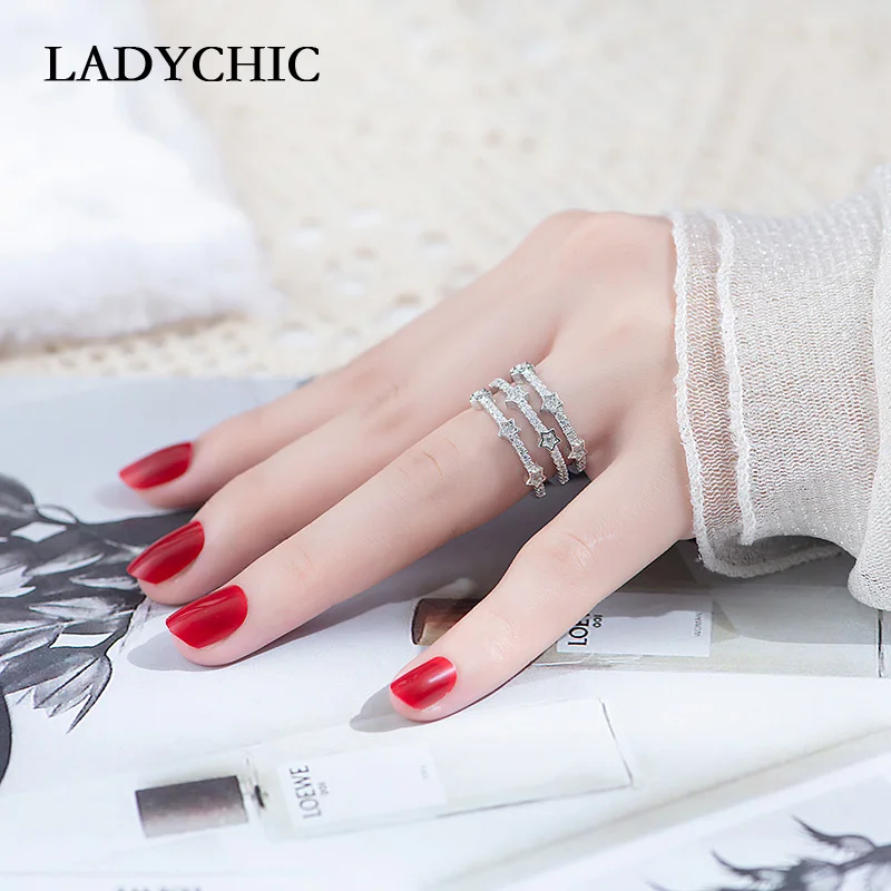Женское многослойное кольцо с пентаграммой LADYCHIC серебряное/розовое золото
