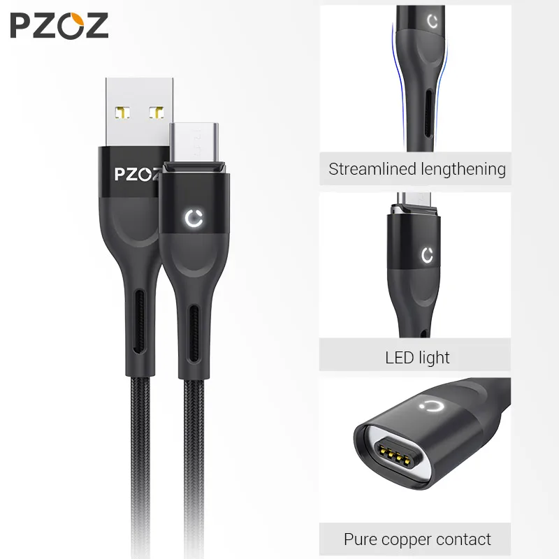 Магнитный usb кабель для зарядки PZOZ Micro быстрой магнитный type c iphone xiaomi samsung шнур на