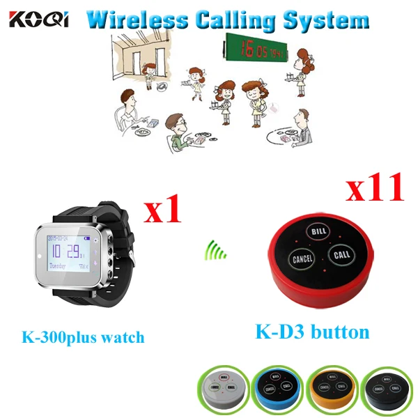 Wireless Servant Call System CE Approved 433mhz For Restaurant , Counter Pager Service ( 1pcs watch + 11pcs call button)
