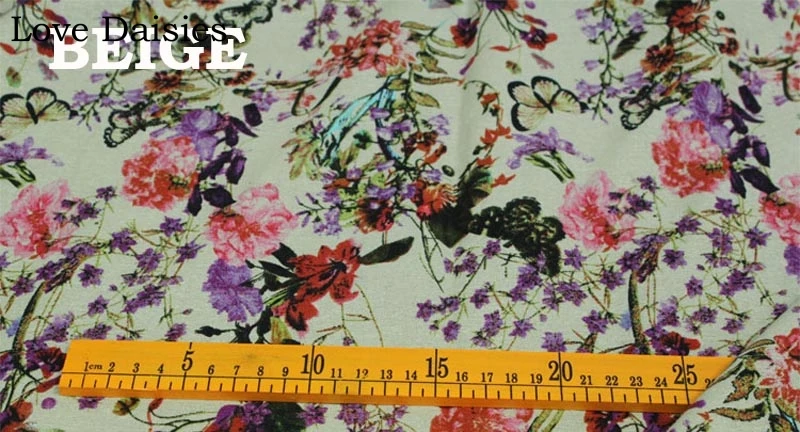 Cotton/Linen Textile WHITE BEIGE Green Garden Purple Pink Red Flower Buttefly Fabrics for Tablecloth Curtain Apparel Dress Craft | Дом и сад