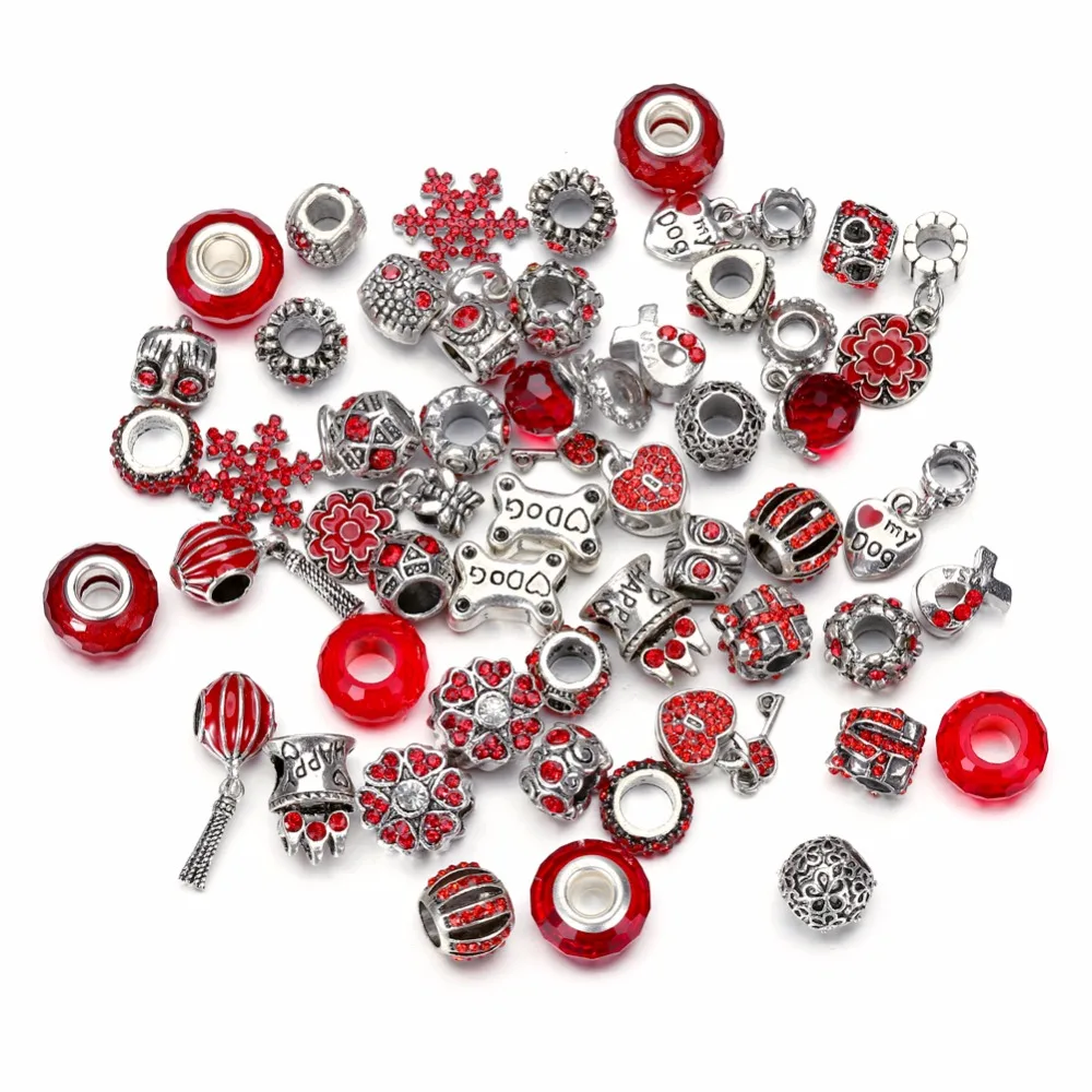 8 Colors Assorted Silver Tone Charms Rhinestones Bead Murano Glass Beads and Spacers Pack of 50 | Украшения и аксессуары