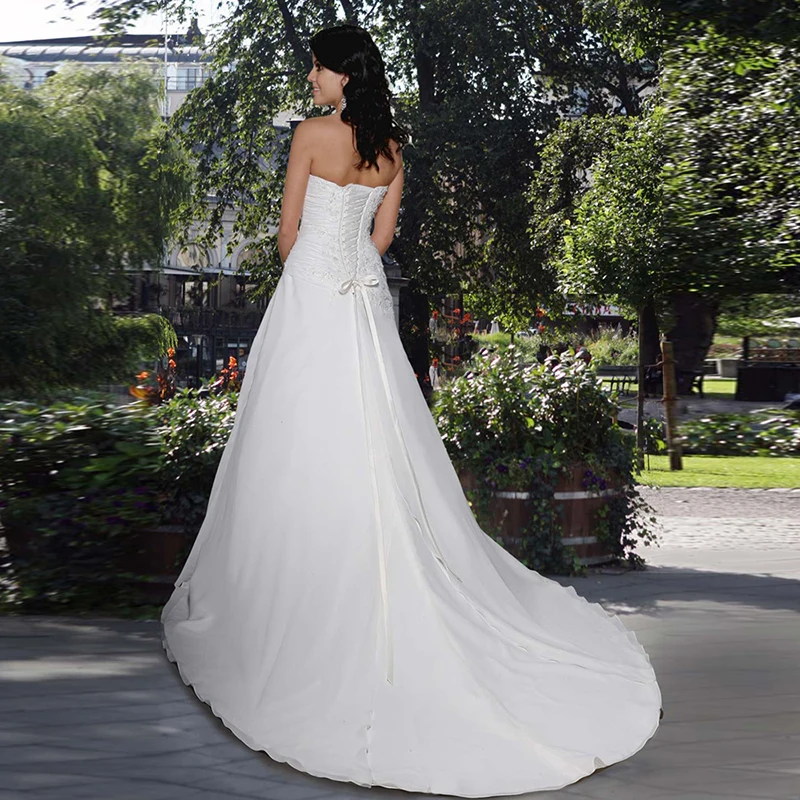 FOLOBE Простые без бретелек Бисероплетение Кружева Vestidos De Noiva спинки жемчуг трапециевидной формы Длинные свадебные платья халат де Свадьба Свадебные платья
