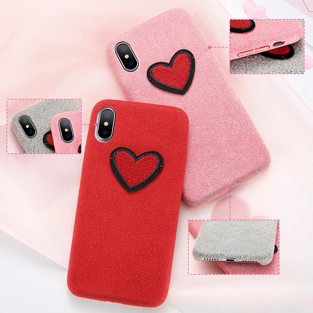 KISSCASE Love Heart Phone Case For iPhone X 7 8 Plus Soft Cute Patterned Microfiber Cover 5 5s SE 6 6S Capa |