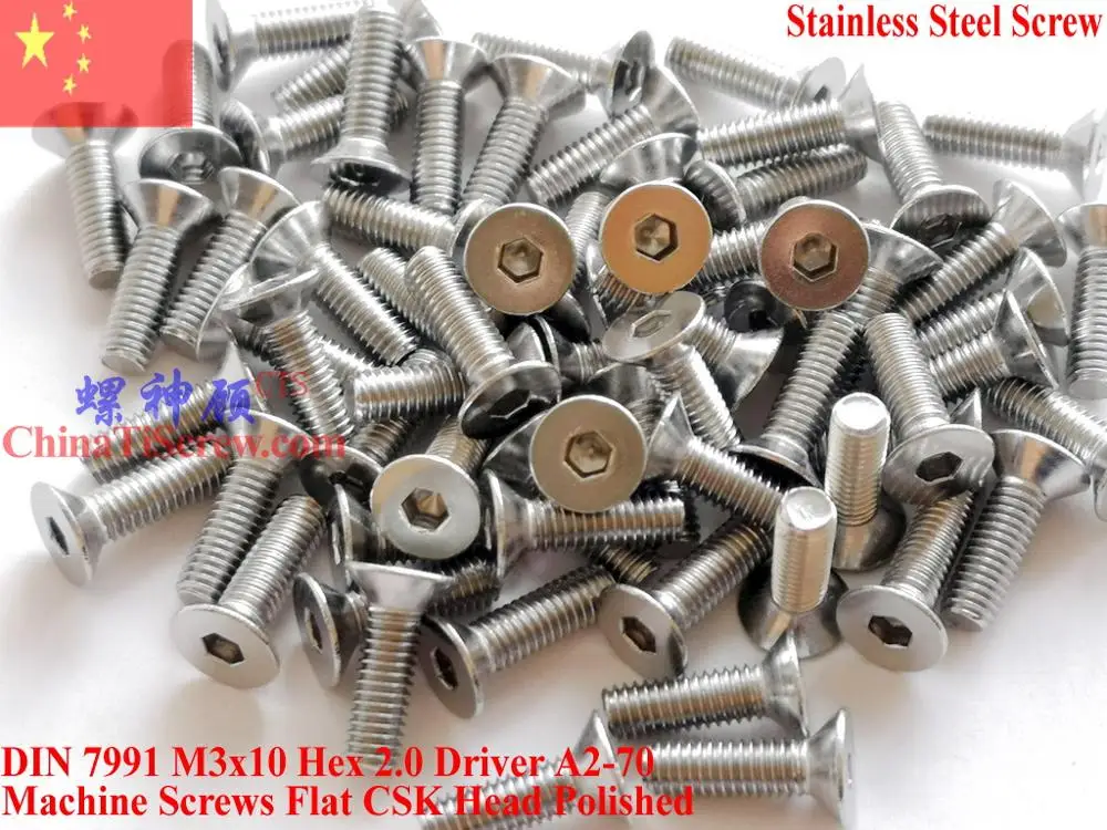 

DIN 7991 Stainless Steel M3 screws M3x4 M3x5 M3x6 M3x8 M3x10 M3x12 Flat Head Hex 2.0 Driver A2-70 Polished 50 pcs QCTI Screw