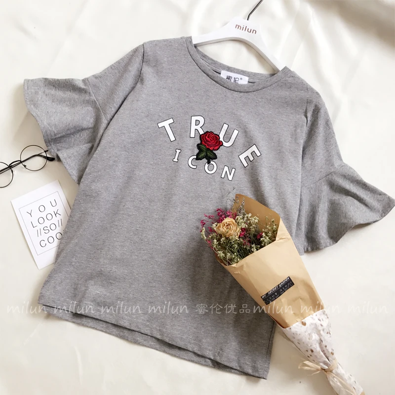 Летняя футболка в Корейском стиле Kpop с расклешенными рукавами повседневная