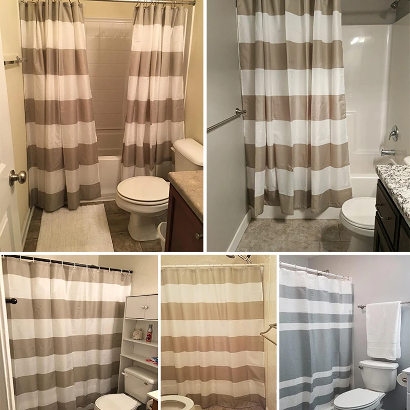 

Waterproof Shower Curtains for Bathroom Home Decor Polyester Fabric Shower Curtains Striped Pattern Shower Curtains with Hooks