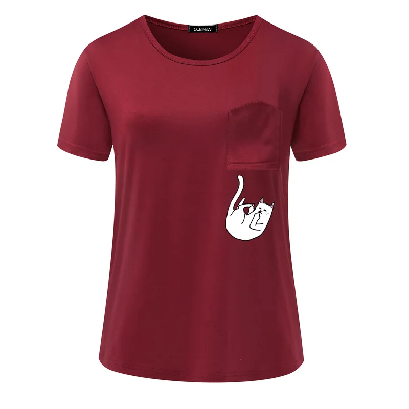 OUBINEW Harajuku t shirt women casual falling kawaii middle finger pocket catplus size pokemon cartoon NVTX30 | Женская одежда