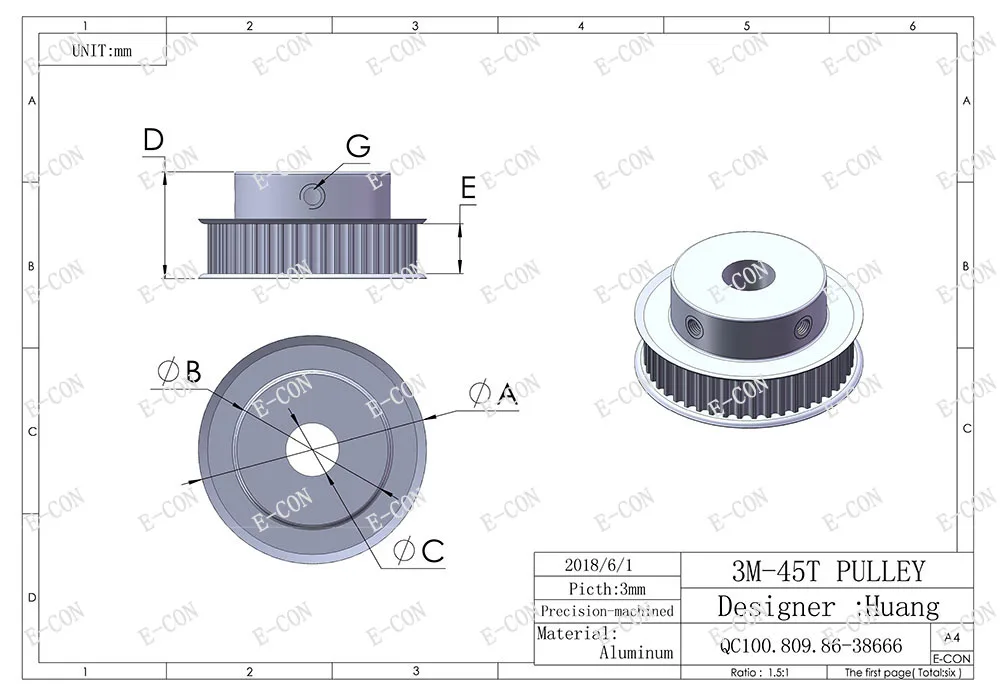 

1/5/10pcs HTD 3M Timing Pulley 45T for Stepper Motor 3D Printer 11mm Width
