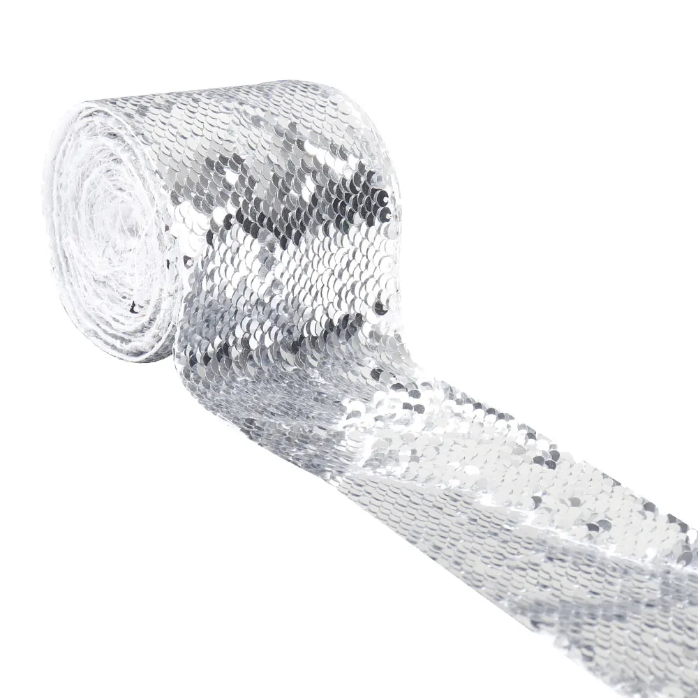 silver x silver Xugar 3 ''75 мм 2y Двусторонняя лента с блестками для рукоделия, самодельные банты для волос, домашний текстиль, одежда для шитья, материалы для рукоделия, товары для рукоделия - Цвет: silver x silver
