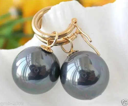 

14mm Tahitian Rainbow Black South Sea Shell Pearl Earring 14KGP