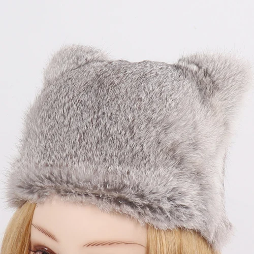 natural grey Новое поступление, женская шапка из натурального кроличьего меха, зимняя теплая меховая шапка из натурального кролика, милая шапка из натурального меха для девушек - Цвет: natural grey