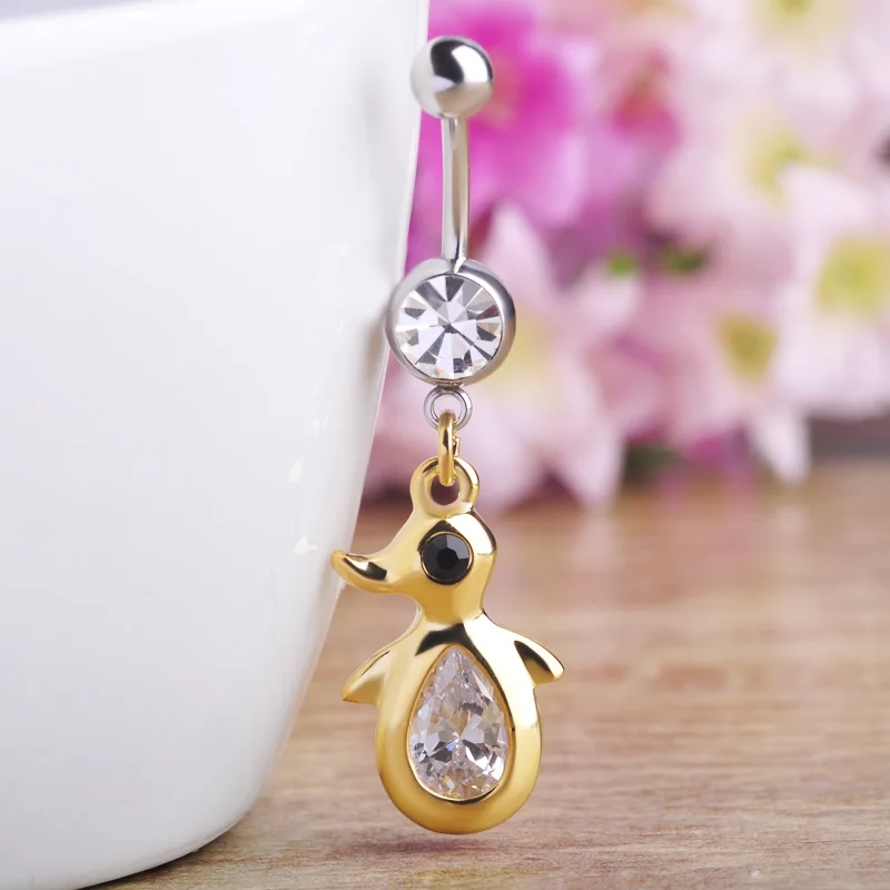 Funmor кавайные стразы в форме пингвина Висячие Колечки виде пупка из нержавеющей