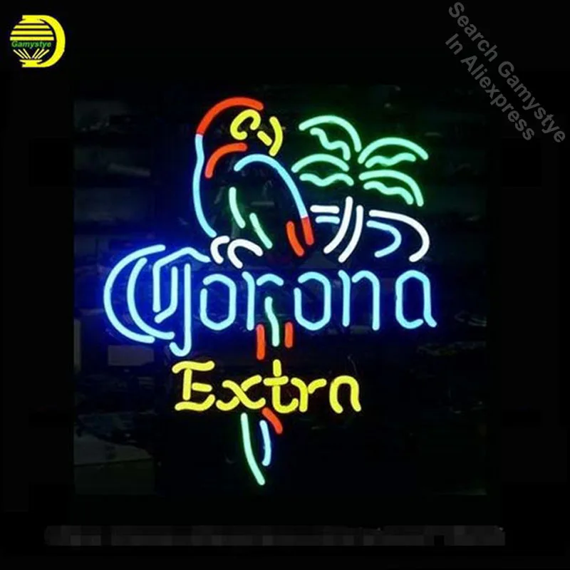 Неоновая вывеска Corona EXTRA PARROT 10 кВ из настоящего стекла для пива бара паба бильярда