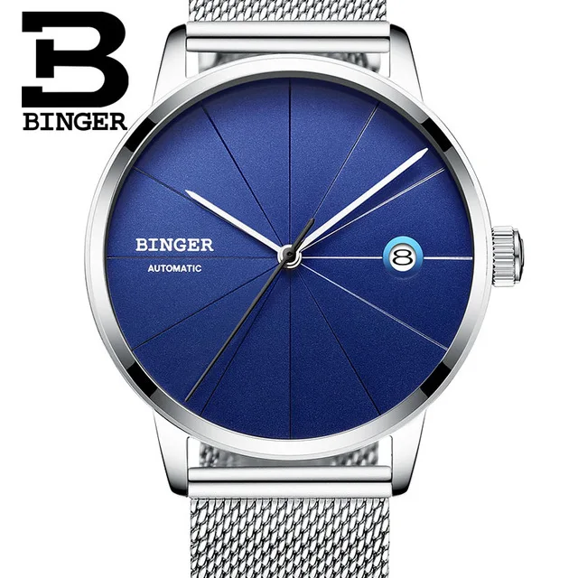 Mesh belt Blue Switzerland BINGER мужские часы Топ люксовый бренд Япония Seiko автоматическое механическое движение часы досуг бизнес синий horloges - Цвет: Mesh belt Blue