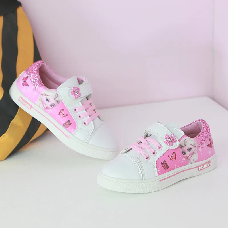 white shoe girl Модная красивая детская обувь; новая обувь для девочек; коллекция года; обувь принцессы Эльзы и Анны; детские кроссовки для бега на плоской подошве; обувь для девочек - Цвет: white shoe girl