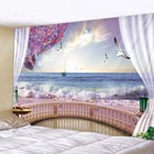 Гобелен с изображением Морского Пейзажа за окном, дешевый, в стиле хиппи, богемный, Настенный декор