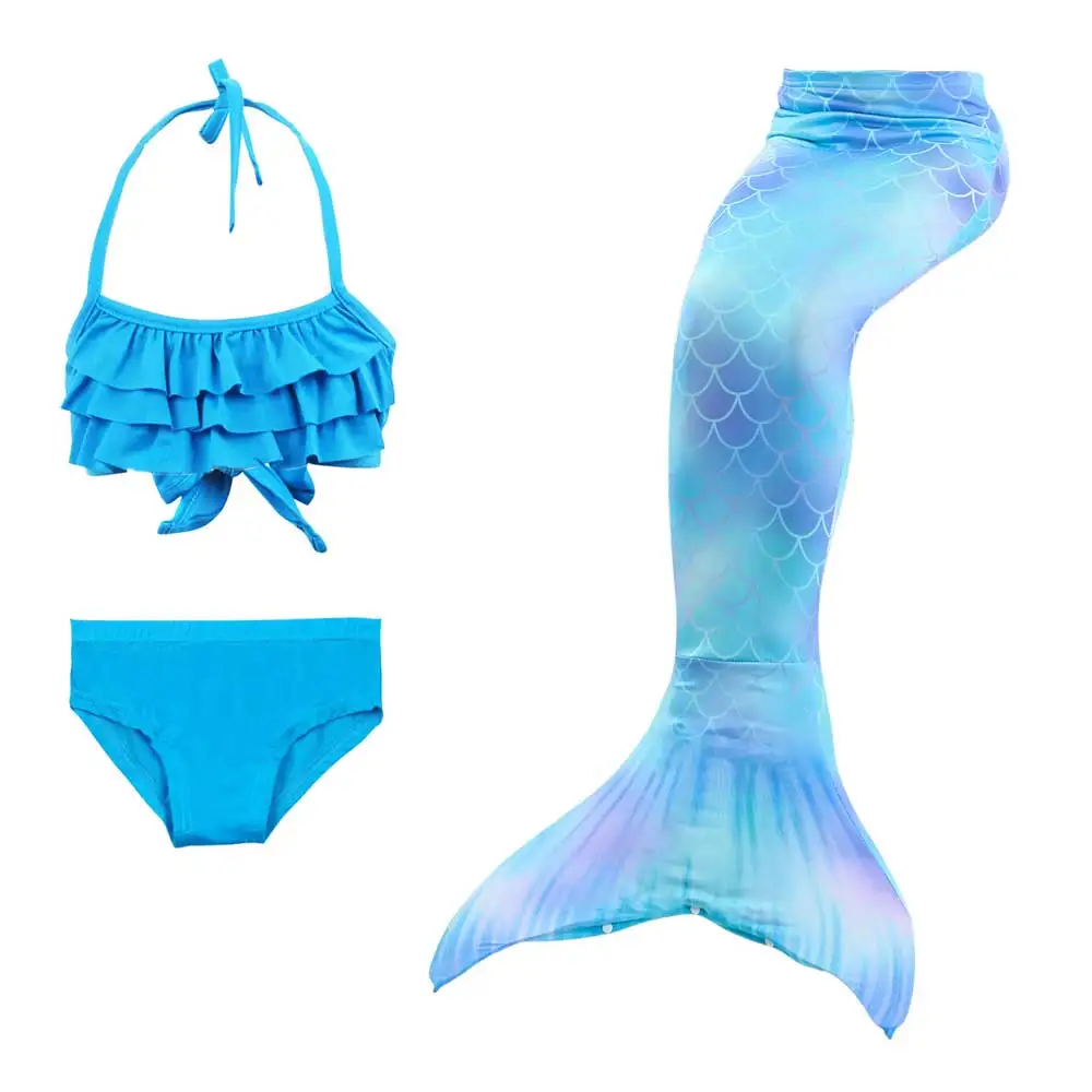 3pcs Mermaid Tail 3 Бикини для девочек и блестящий хвост, купальник, хвост русалки для купания с монофином, повязка на голову, костюм для косплея, детский купальник русалки - Цвет: 3pcs Mermaid Tail 3