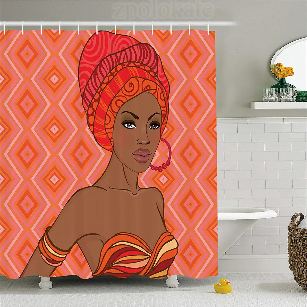 Afro Decor Shower Curtain Portrait of African Woman in Ethnic Dress Zulu Elegance Tribal Graphic Print Fabric Bathroom S | Дом и сад