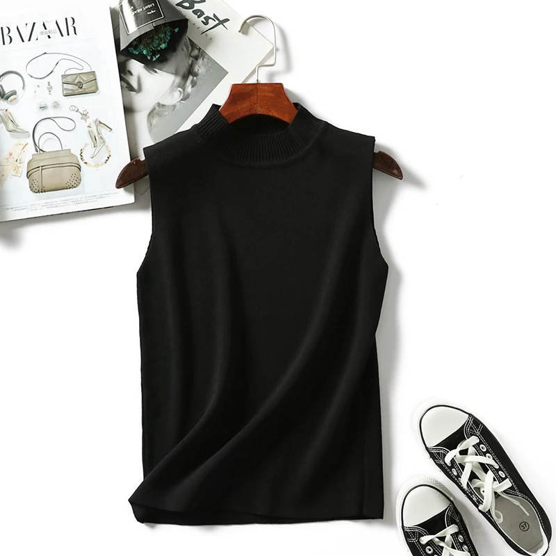 Женская Трикотажная майка однотонная эластичная Базовая без рукавов на лето 2018 |