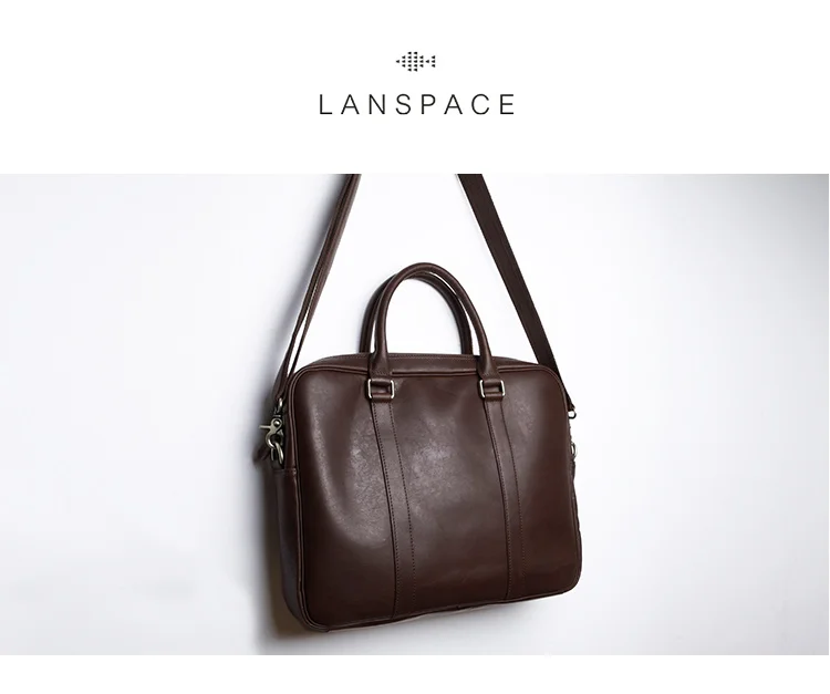 LANSPACE мужской кожаный портфель, брендовая Высококачественная деловая сумка из коровьей кожи, сумка для ноутбука