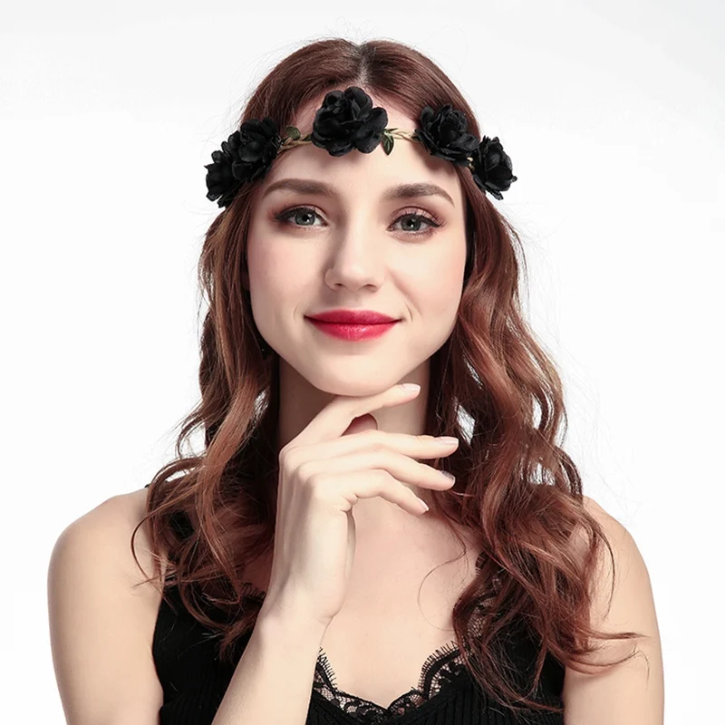Women Flowers on Head Wedding Bridal Flower Wreath Crown Headband Floral Garlands Hair Band Accessories |