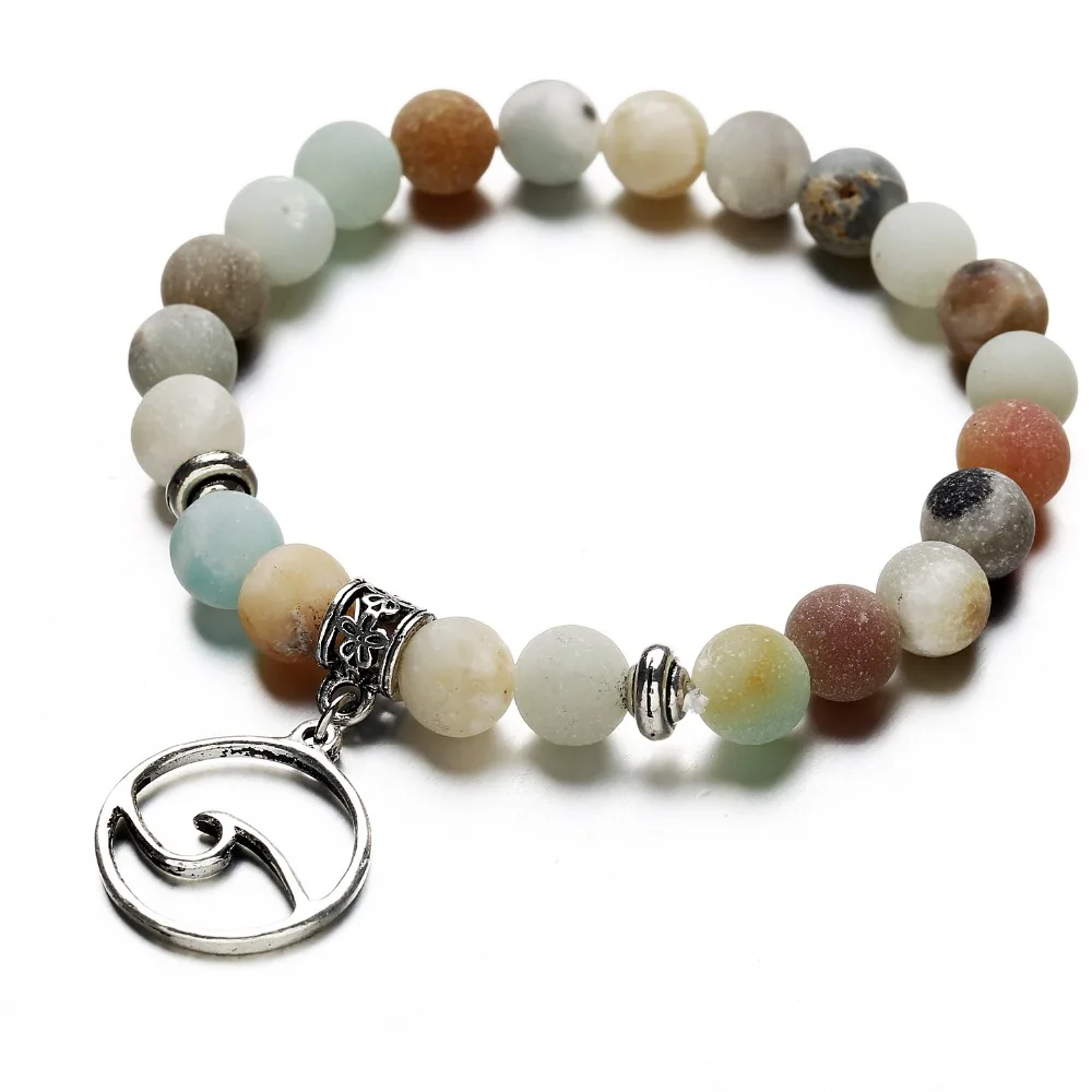 FineToo Vintage Matte Natural Stone Beads Wave Bracelets for Women Men Handmade Elastic Beaded Bracelet Ocean Beach Jewelry | Украшения и