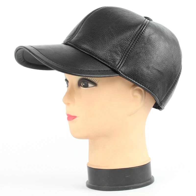 Kagenmo Fashion Casual Black Winter Male Hat Leather Ear Protection Keep Warm Bone Birm Sunscreen Soft Leather Baseball Cap