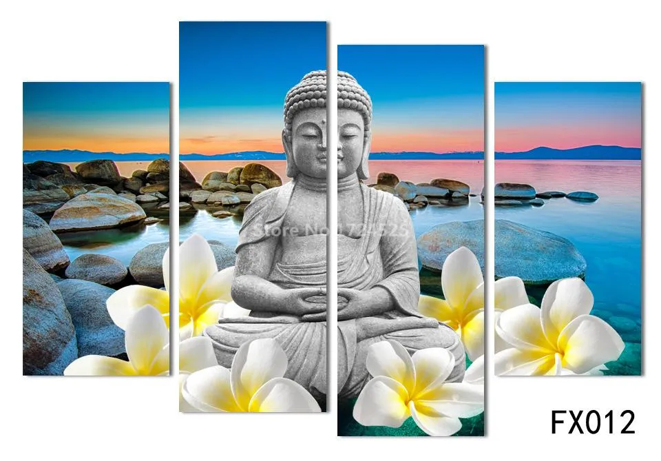 2017 Promotion New 4 Panels For Buddha Picture Modern Wall Decor Hd Print Seaview Cuadros Decoracion Painting On Canvas Mural | Дом и сад