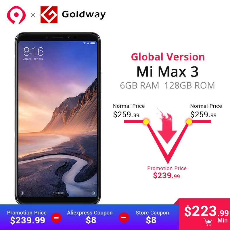 Глобальная версия оригинальный Xiaomi Mi Max 3 4 Гб оперативная память 64 Встроенная 6 9