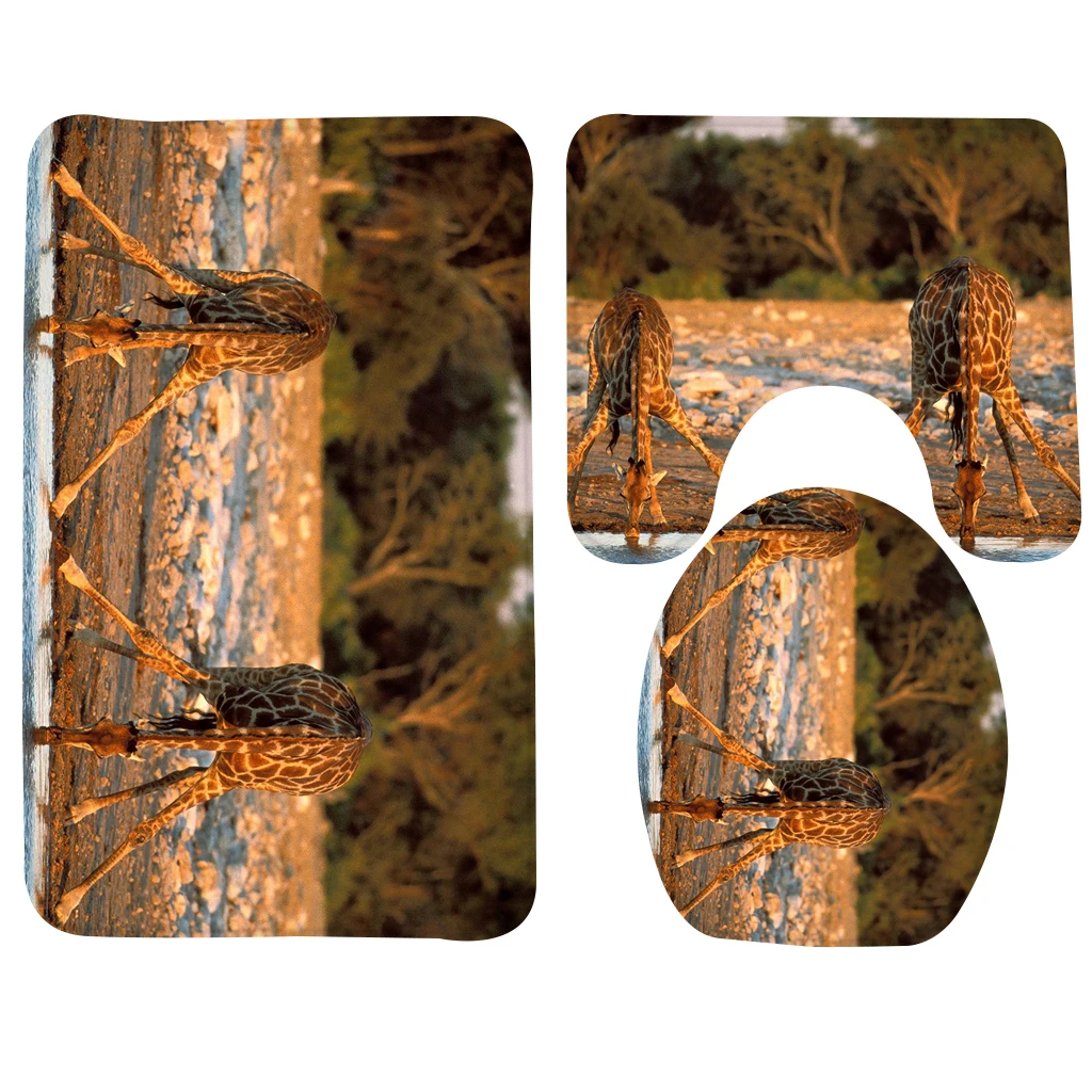 3 шт. Ванная комната Коврики комплект Жирафы питьевой узор Для ванной