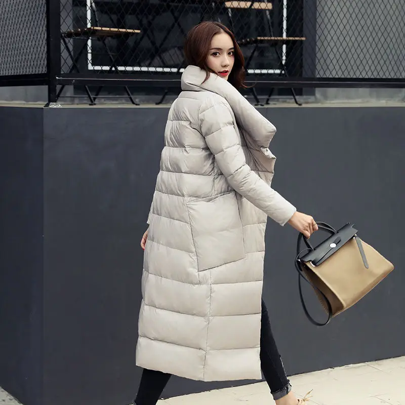 

Fashion Women's Down Cotton Padded Coat Big Pockets Winter Jacket Women Stand Collar Long Overcoat Thicken Winter Parkas C5702