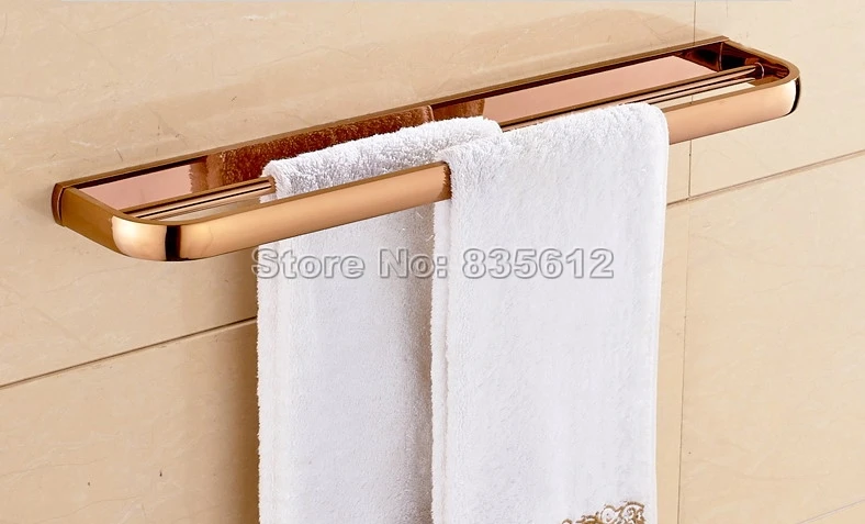 

New Arrivals Rose Golden Brass Wall Mounted Bathroom Shower Double Towel Bar Rail Towel Holders Wba866