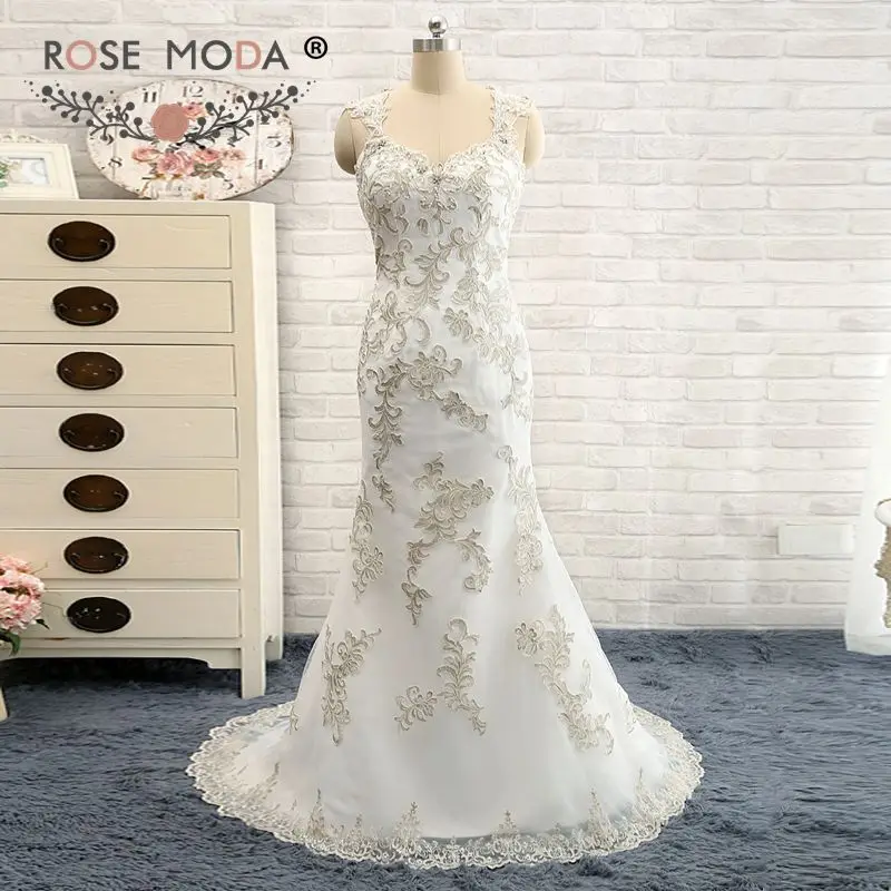 

Rose Moda Lace Boho Wedding Dress Cut Out Back Mermaid Wedding Dresses 2019