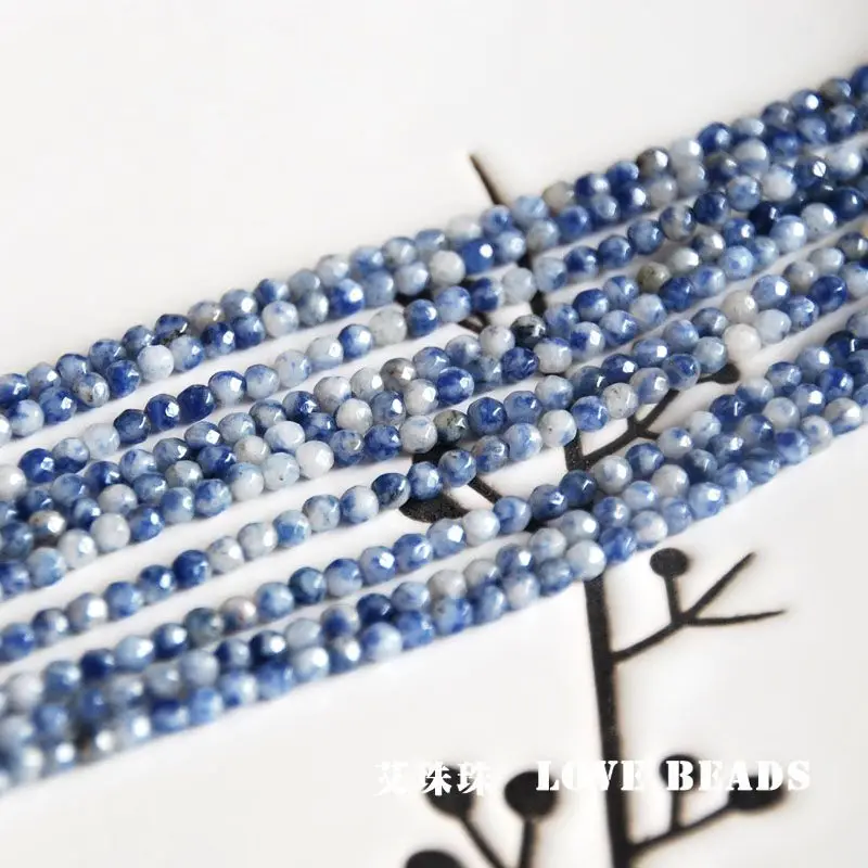 

blue vein stone faceted 2mm 3mm14.5"/38cm tiny seed beads jewelry making DIY for women