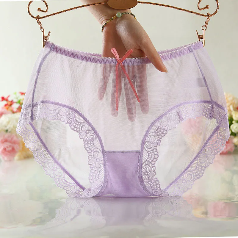 K Light Purple Женские ультра-тонкие сексуальные кружевные трусики, бесшовные трусы, прозрачные трусики, женское нижнее белье, одноцветные трусики размера плюс, Трусы со средней посадкой - Цвет: K Light Purple