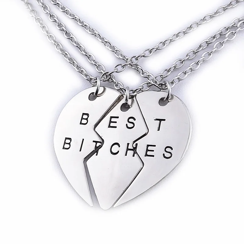 3 silver Новые 3 шт/комплект и 2 шт./компл. комплект брелков Best Bitches кулон Цепочки и ожерелья для Для женщин разбитое сердце BFF "Лучшие друзья" цепи ожерелье - Окраска металла: 3 silver